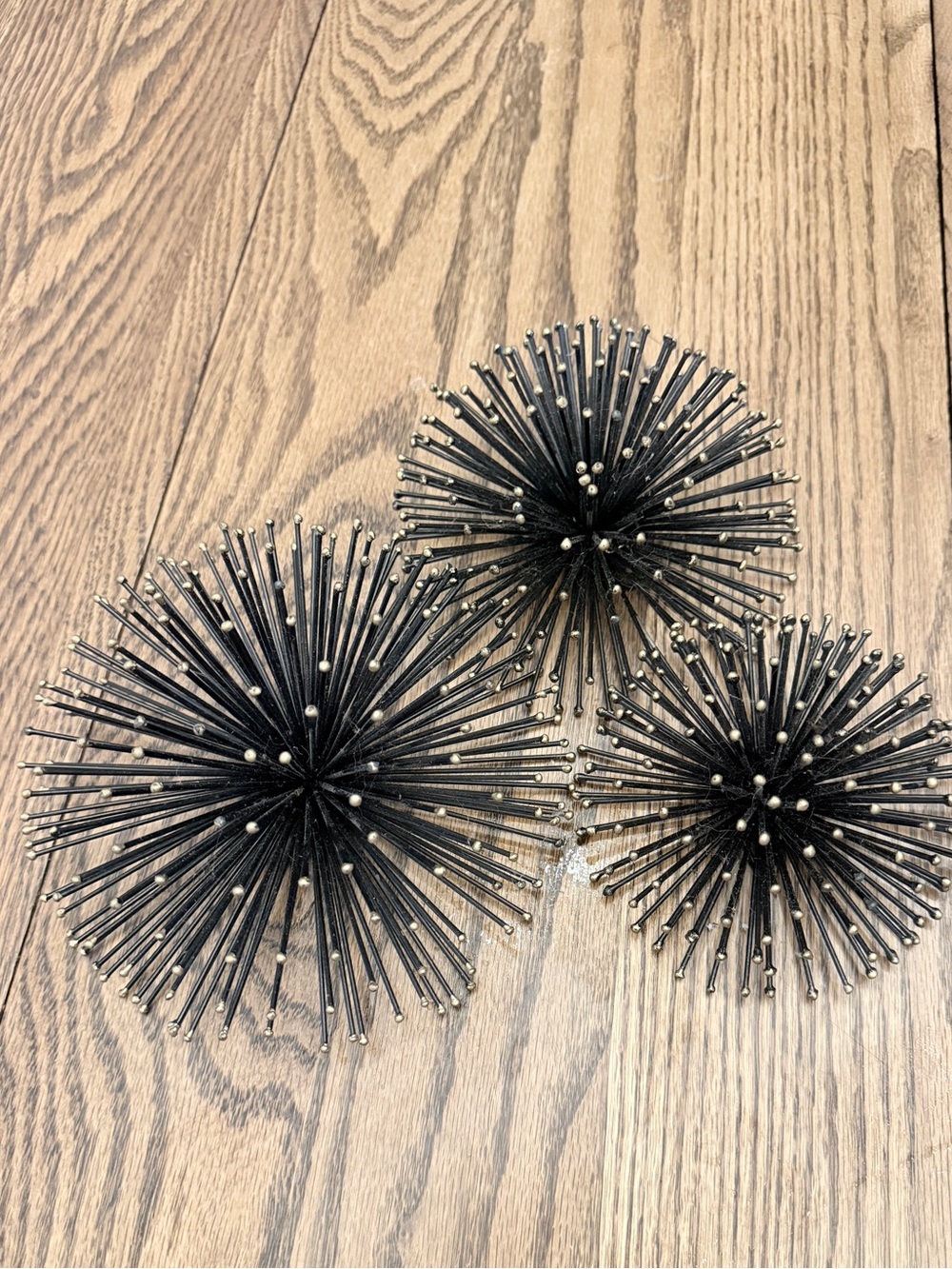 Gold & Black Metal Atomic Starburst Sea Urchin MCM Decorative Wall Art Set Of 3